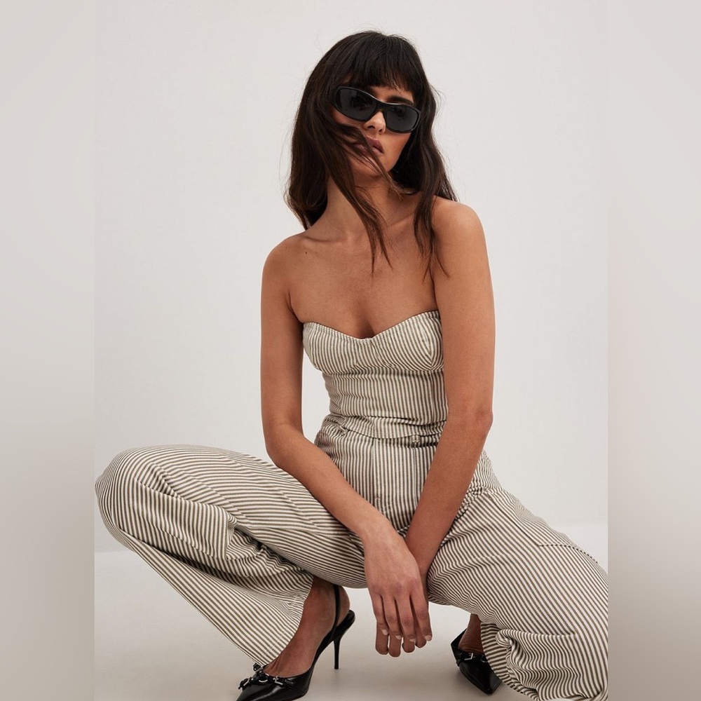 NA-KD Striped Cargo Denim Top and Mid Waist Jeans